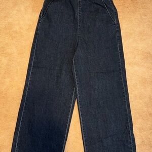NWT Love, Fire Wide Leg Strapless Stretch dark Denim Jumpsuit Size XS